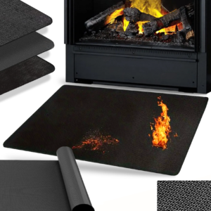 Ochranná podložka pod krb a gril 100 × 120 cm – ohňovzdorná, vodotesná, protišmyková (čierna)