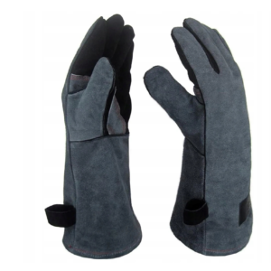 Žiaruvzdorné kožené rukavice na gril/krb – 1 pár (do 350 °C)