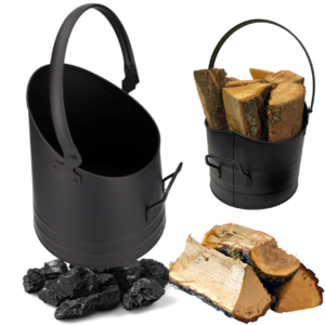 Kovové vedro na uhlie a popol s držiakom – čierne